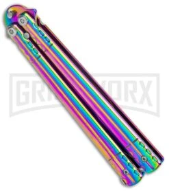 Rainbow Balisong Tanto Compound Butterfly Knife - Rainbow Plain -Kershaw Shop Rainbow Bone Balisong DP Compound Butterfly Knife BF 201 2 GX 37590 jr side large