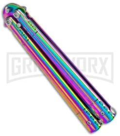 Rainbow Balisong Tanto Compound Butterfly Knife - Rainbow Plain -Kershaw Shop Rainbow Bone Balisong DP Compound Butterfly Knife BF 201 2 GX 37590 jr spine large