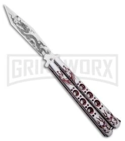 Butterfly Knife Red Dragon Etched Blade - Satin Tanto