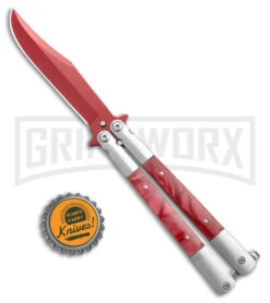 Regal Flipper Red Swirl Balisong Butterfly Knife - Green Plain -Kershaw Shop Red Swirl Balisong CP Butterfly Red GX 40649 jr bottlecap large