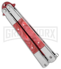 Regal Flipper Red Swirl Balisong Butterfly Knife - Green Plain -Kershaw Shop Red Swirl Balisong CP Butterfly Red GX 40649 jr spine large
