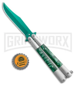 Regal Flipper Green Swirl Balisong Butterfly Knife - Green Plain -Kershaw Shop Regal Flipper Green Swirl Balisong Butterfly Green BHQ 177242 jr bottlecap large