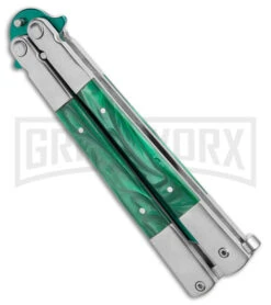 Regal Flipper Green Swirl Balisong Butterfly Knife - Green Plain -Kershaw Shop Regal Flipper Green Swirl Balisong Butterfly Green BHQ 177242 jr side large