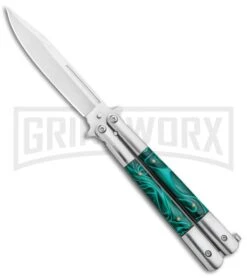 Regal Flipper Green Swirl Balisong Butterfly Knife - Satin Plain