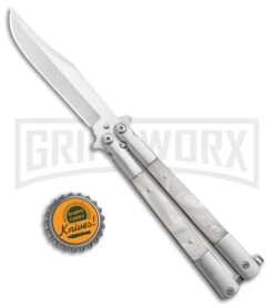 Regal Flipper White Swirl Balisong Butterfly Knife - Satin Plain -Kershaw Shop Regal Flipper White Swirl Balisong Butterfly Satin BHQ 177230 jr bottlecap large