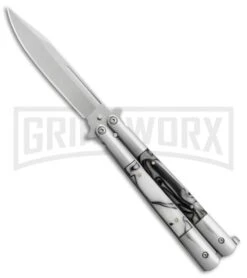 Regal Flipper Balisong Marble Acrylic Butterfly Knife - Satin Plain