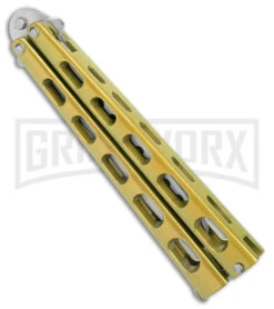 Ronin Gear Gold Balisong Trainer Butterfly Knife - Satin Plain -Kershaw Shop Ronin Gear Gold Balisong Butterfly Trainer Satin BHQ 177219 jr side large