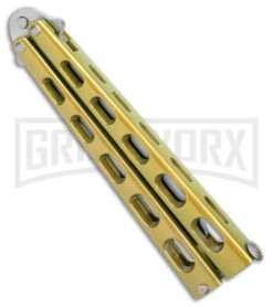 Ronin Gear Gold Balisong Trainer Butterfly Knife - Satin Plain -Kershaw Shop Ronin Gear Gold Balisong Butterfly Trainer Satin BHQ 177219 jr spine large