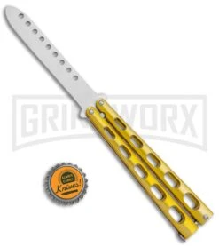 Ronin Gear Yellow Balisong Trainer Butterfly Knife - Satin Plain -Kershaw Shop Ronin Gear Gold Balisong Trainer Butterfly Satin GX 37366 jr bottlecap large