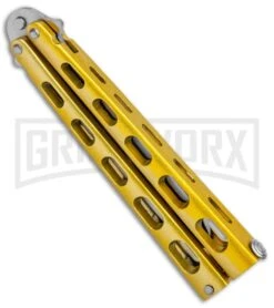 Ronin Gear Yellow Balisong Trainer Butterfly Knife - Satin Plain -Kershaw Shop Ronin Gear Gold Balisong Trainer Butterfly Satin GX 37366 jr spine large