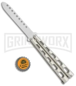 Ronin Gear Silver Balisong Trainer Butterfly Knife - Satin Plain -Kershaw Shop Ronin Gear Silver Balisong Trainer Butterfly Satin GX 37347 jr bottlecap large