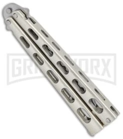 Ronin Gear Silver Balisong Trainer Butterfly Knife - Satin Plain -Kershaw Shop Ronin Gear Silver Balisong Trainer Butterfly Satin GX 37347 jr side large