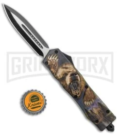 Rumble Black D/A OTF Automatic Knife Dagger Grizzly - Two Tone Plain -Kershaw Shop Rumble Black DA OTF Auto Dagger Grizzly TT GX 38007 jr bottlecap large