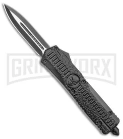 Switchblade System Black Skull Tread Automatic OTF Knife - Dagger Two Tone Plain