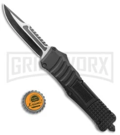 Rumble Black D/A OTF Automatic Knife - 2 Tone Clip Point With Partial Saw Back -Kershaw Shop Rumble Black DA OTF Auto TT CP Saw Back GX 38009 jr bottlecap large