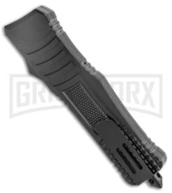 Rumble Black D/A OTF Automatic Knife - 2 Tone Clip Point With Partial Saw Back -Kershaw Shop Rumble Black DA OTF Auto TT CP Saw Back GX 38009 jr side large