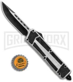 Rumble Silver D/A OTF Automatic Knife - S/E Drop Point Two Tone Plain -Kershaw Shop Rumble Silver DA OTF Auto DP TT GX 36940 jr bottlecap large