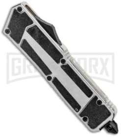 Rumble Silver D/A OTF Automatic Knife - S/E Drop Point Two Tone Plain -Kershaw Shop Rumble Silver DA OTF Auto DP TT GX 36940 jr spine large