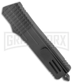 Rumble Slim Black D/A OTF Auto Textured Half Grid Scales - Tanto 2 Tone -Kershaw Shop Rumble Slim Black DA OTF Auto Textured Half Grid Scales TT Tanto GX 38189 jr side large