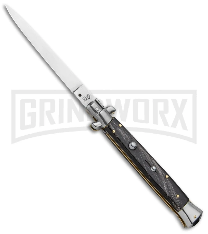 SKM 11" Dark Horn Automatic Stiletto Knife - Satin Plain 3 SKM 11" Dark Horn Automatic Stiletto Knife - Satin Plain