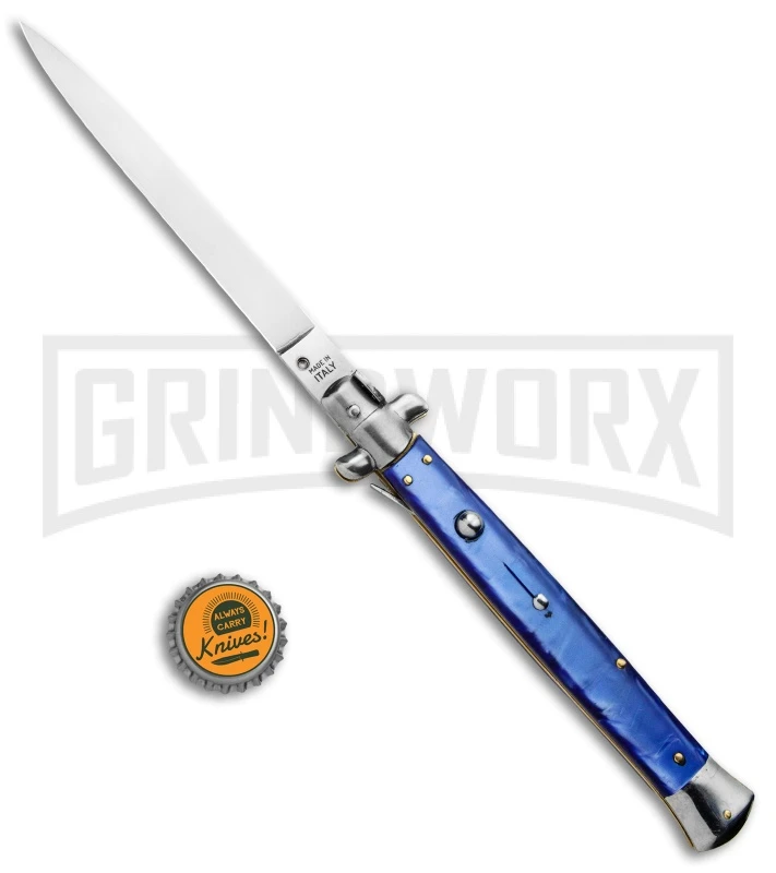 SKM 13" Italian Stiletto Blue Pearlex Automatic Knife - Flat Grind 6 SKM 13" Italian Stiletto Blue Pearlex Automatic Knife - Flat Grind - Image 4