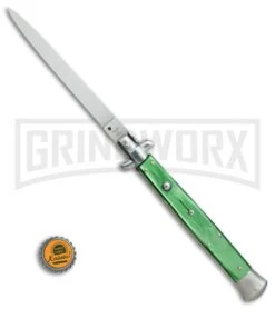 SKM 13" Italian Stiletto Green Pearlex Automatic Knife - Flat Grind -Kershaw Shop SKM 13in Italian Stiletto Green Pearlex flat grind BP 15856 er bottlecap large