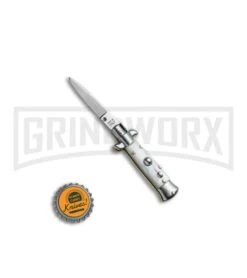 SKM 4.5" Italian Mini Stiletto White Pearlex Automatic Knife - Swedge -Kershaw Shop SKM 4.5in Italian Stiletto White Pearlex Swedge BHQ 67448 jr bottlecap large