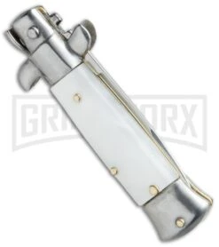 SKM 4.5" Italian Mini Stiletto White Pearlex Automatic Knife - Swedge -Kershaw Shop SKM 4.5in Italian Stiletto White Pearlex Swedge BHQ 67448 jr side large