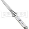SKM 8" Italian Stiletto White Pearlex Automatic Knife - Satin Plain