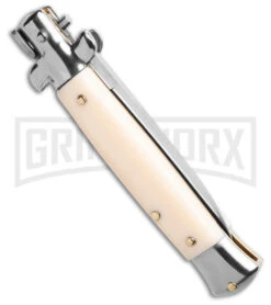 SKM 8" Italian Stiletto Simulated Ivory Automatic Knife - Flat Satin Plain -Kershaw Shop SKM 8in Italian Stiletto Automatic Knife Sim Ivory 3.25 in Satin Flat BHQ 184017 hd side large