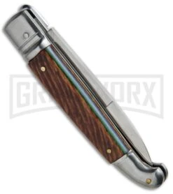 SKM 8" Fancy Lever Lock Stamina Wood Automatic Knife - Satin Bayonet -Kershaw Shop SKM 8in LL Stamina Laminated Wood Bayo BP 19451 jr side large