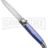SKM 9.5" Blue Acrylic Fancy Lever Lock Automatic Stiletto Knife - Satin Bayo 2 SKM 9.5" Blue Acrylic Fancy Lever Lock Automatic Stiletto Knife - Satin Bayo -Kershaw Shop SKM 9.5in Fancy Acrylic LL Stiletto Bayo Blue BP 19172 jr large