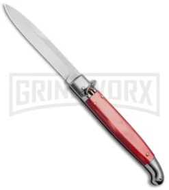 SKM 9.5" Red Acrylic Fancy Lever Lock Automatic Stiletto Knife - Satin Bayo