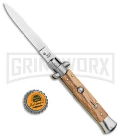 Skm 9" Italian Olivewood Stiletto (4" Satin Flat-Grind) -Kershaw Shop SKM 9in Italian Olivewood Stiletto Satin Flat Grind GX 34055 jr bottlecap large