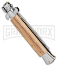 Skm 9" Italian Olivewood Stiletto (4" Satin Flat-Grind) -Kershaw Shop SKM 9in Italian Olivewood Stiletto Satin Flat Grind GX 34055 jr side large