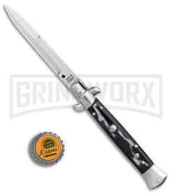 SKM 9" Italian Stiletto Sim Dark Horn Automatic Knife - Satin Bayonet -Kershaw Shop SKM 9in Italian Stiletto Sim Dark Horn Bayonet GX 31314 er bottlecap large