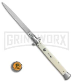 SKM/AB 13" Italian Stiletto Sim Ivory Automatic Knife - Flat Grind -Kershaw Shop SKM AB 13in italian stiletto sim ivory flat grind BP 22696 er bottlecap large