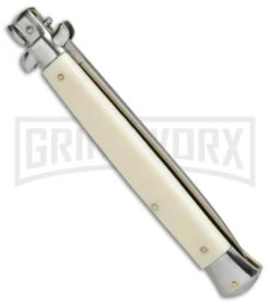 SKM/AB 13" Italian Stiletto Sim Ivory Automatic Knife - Flat Grind -Kershaw Shop SKM AB 13in italian stiletto sim ivory flat grind BP 22696 er side large