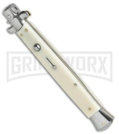 SKM/AB 13" Italian Stiletto Sim Ivory Automatic Knife - Flat Grind -Kershaw Shop SKM AB 13in italian stiletto sim ivory flat grind BP 22696 er spine large