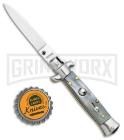 SKM/AB 5.5" Italian Stiletto Dark Horn Automatic Knife - Swedge -Kershaw Shop SKM AB 5.5in Italian Stiletto Dark Horn Auto Swedge GX 31317 jr bottlecap large