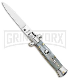 SKM/AB 5.5" Italian Stiletto Dark Horn Automatic Knife - Swedge