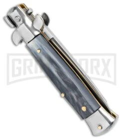 SKM/AB 5.5" Italian Stiletto Dark Horn Automatic Knife - Swedge -Kershaw Shop SKM AB 5.5in Italian Stiletto Dark Horn Auto Swedge GX 31317 jr side large