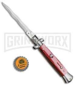 SKM/AB 9" Red Acrylic Automatic Stiletto Knife - Satin Kriss -Kershaw Shop SKM AB 9in Italian Stiletto Acrylic Red Kriss BP 3318 jr bottlecap large
