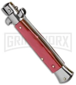 SKM/AB 9" Red Acrylic Automatic Stiletto Knife - Satin Kriss -Kershaw Shop SKM AB 9in Italian Stiletto Acrylic Red Kriss BP 3318 jr side large