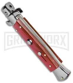 SKM/AB 9" Red Acrylic Automatic Stiletto Knife - Satin Kriss -Kershaw Shop SKM AB 9in Italian Stiletto Acrylic Red Kriss BP 3318 jr spine large