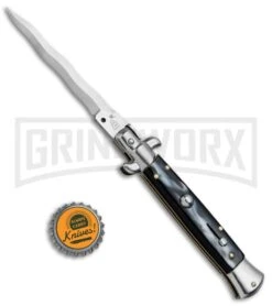 SKM/AB 9" Sim Horn Automatic Stiletto Knife - Satin Kris -Kershaw Shop SKM AB 9in Italian Stiletto Sim Horn Kriss BP 2662 jr bottlecap large