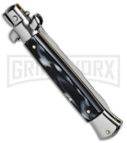 SKM/AB 9" Sim Horn Automatic Stiletto Knife - Satin Kris -Kershaw Shop SKM AB 9in Italian Stiletto Sim Horn Kriss BP 2662 jr side large