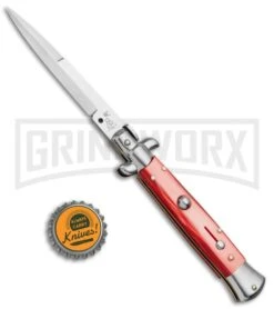 SKM/AB 9" Italian Stiletto Red Pearlex Automatic Knife - Bayonet -Kershaw Shop SKM AB 9in Stiletto Red Pearlex Bayone BP 20048 jr bottlecap large