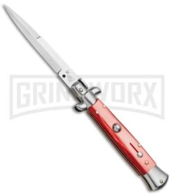 SKM/AB 9" Italian Stiletto Red Pearlex Automatic Knife - Bayonet