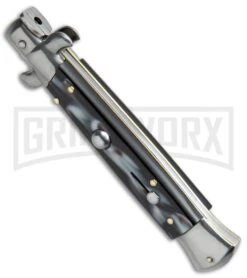 SKM AB 9" Italian Stiletto Sim Dark Horn Automatic Knife - Satin Dagger -Kershaw Shop SKM AB 9in Stiletto Sim Dark Horn Dagger BP 19118 jr spine large